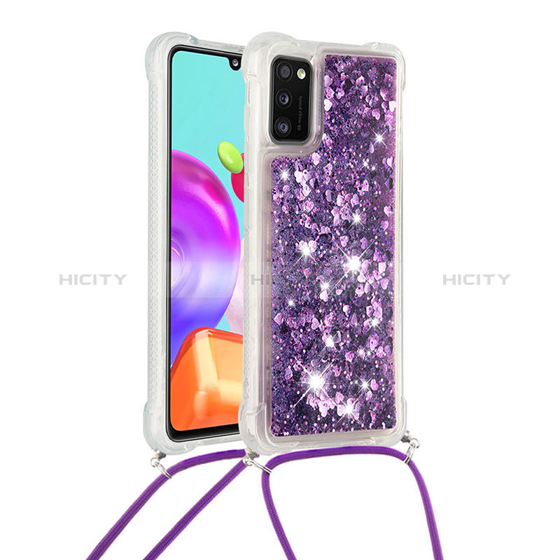 Silikon Hülle Handyhülle Gummi Schutzhülle Flexible Tasche Bling-Bling mit Schlüsselband Lanyard S03 für Samsung Galaxy A41 Violett Plus