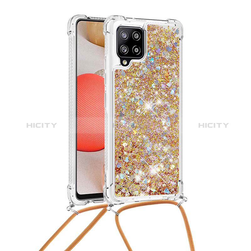 Silikon Hülle Handyhülle Gummi Schutzhülle Flexible Tasche Bling-Bling mit Schlüsselband Lanyard S03 für Samsung Galaxy A42 5G groß