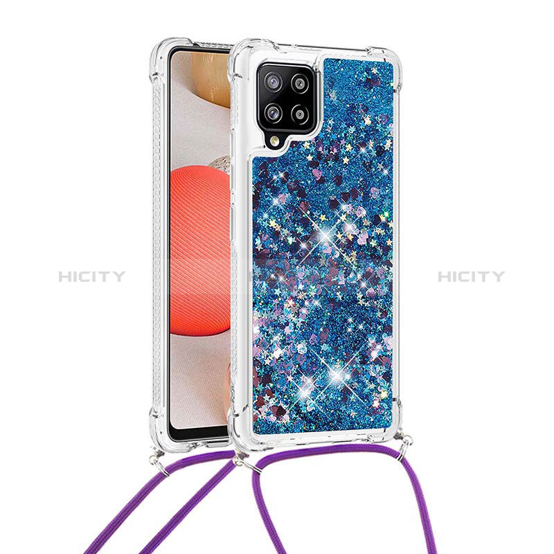 Silikon Hülle Handyhülle Gummi Schutzhülle Flexible Tasche Bling-Bling mit Schlüsselband Lanyard S03 für Samsung Galaxy A42 5G Blau Plus