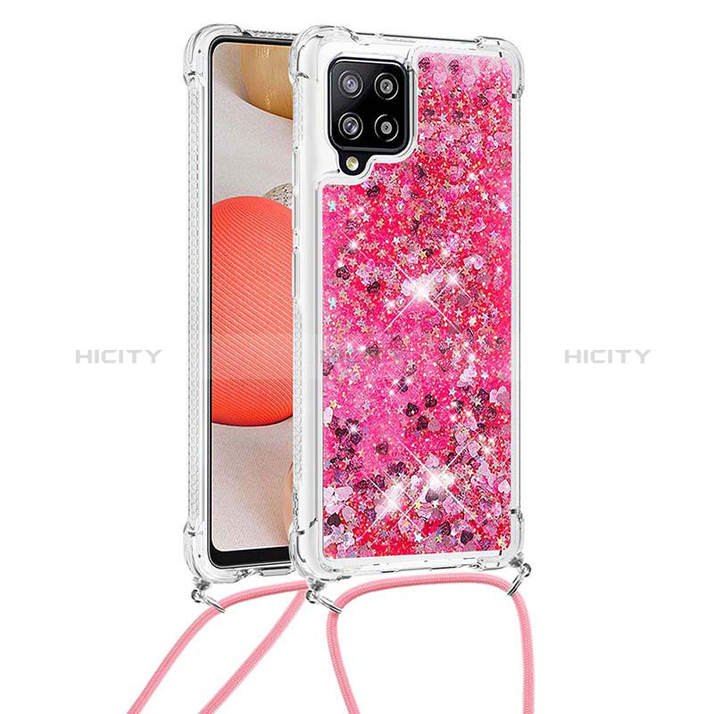 Silikon Hülle Handyhülle Gummi Schutzhülle Flexible Tasche Bling-Bling mit Schlüsselband Lanyard S03 für Samsung Galaxy A42 5G Pink