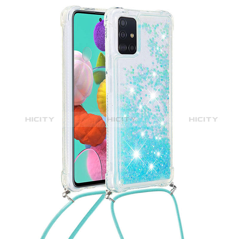 Silikon Hülle Handyhülle Gummi Schutzhülle Flexible Tasche Bling-Bling mit Schlüsselband Lanyard S03 für Samsung Galaxy A51 4G Hellblau