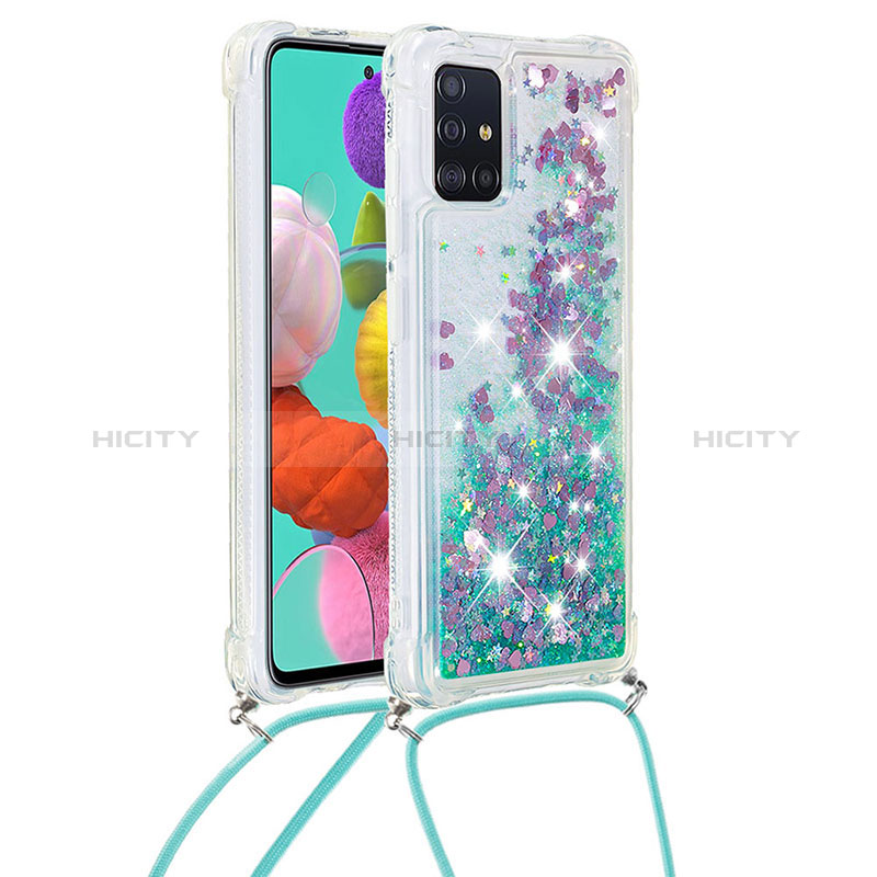 Silikon Hülle Handyhülle Gummi Schutzhülle Flexible Tasche Bling-Bling mit Schlüsselband Lanyard S03 für Samsung Galaxy A51 5G Grün