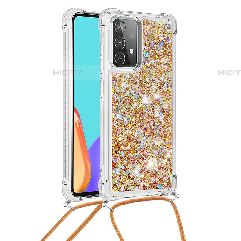 Silikon Hülle Handyhülle Gummi Schutzhülle Flexible Tasche Bling-Bling mit Schlüsselband Lanyard S03 für Samsung Galaxy A52 4G groß