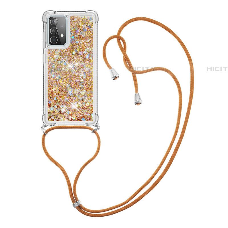 Silikon Hülle Handyhülle Gummi Schutzhülle Flexible Tasche Bling-Bling mit Schlüsselband Lanyard S03 für Samsung Galaxy A52 4G