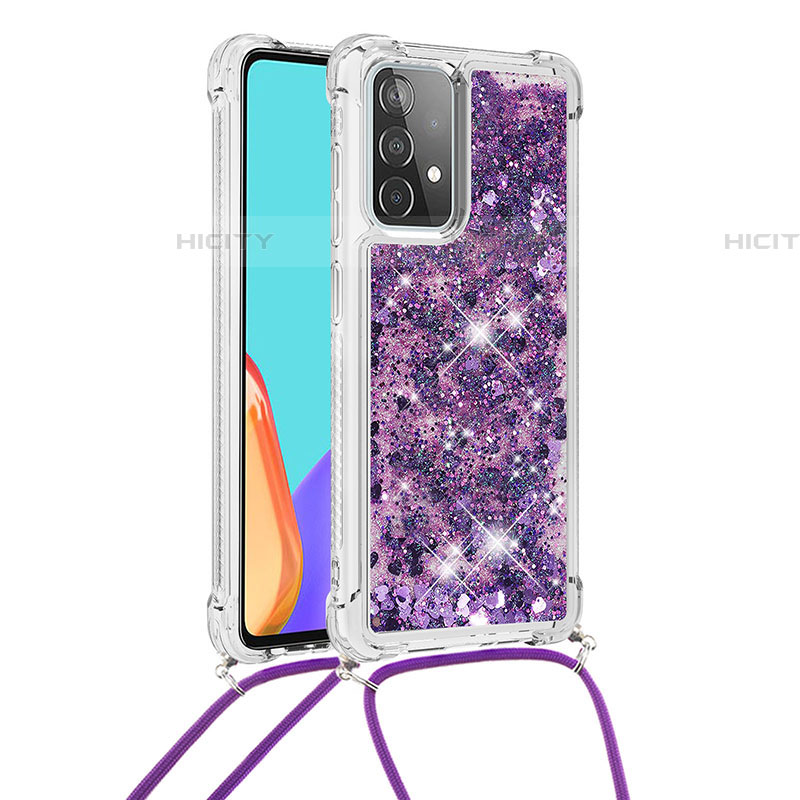 Silikon Hülle Handyhülle Gummi Schutzhülle Flexible Tasche Bling-Bling mit Schlüsselband Lanyard S03 für Samsung Galaxy A52 5G groß