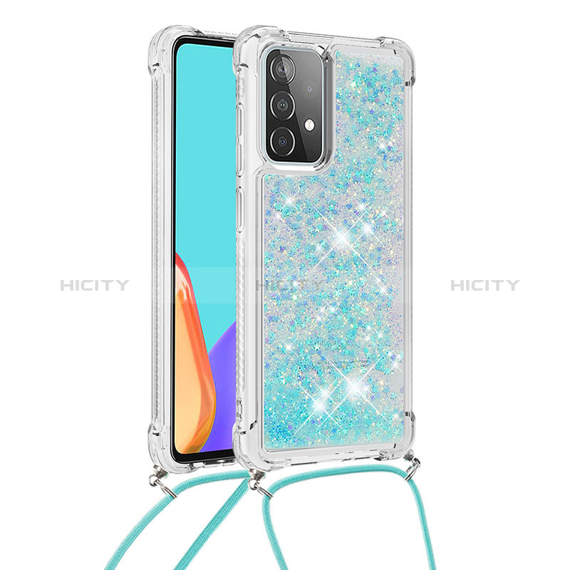 Silikon Hülle Handyhülle Gummi Schutzhülle Flexible Tasche Bling-Bling mit Schlüsselband Lanyard S03 für Samsung Galaxy A52s 5G Hellblau