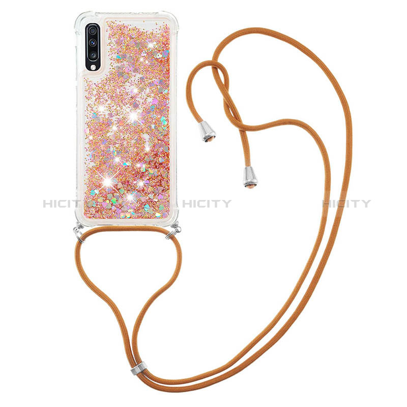 Silikon Hülle Handyhülle Gummi Schutzhülle Flexible Tasche Bling-Bling mit Schlüsselband Lanyard S03 für Samsung Galaxy A70S groß