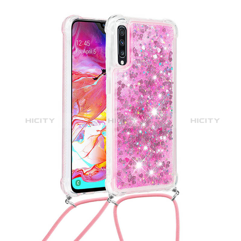 Silikon Hülle Handyhülle Gummi Schutzhülle Flexible Tasche Bling-Bling mit Schlüsselband Lanyard S03 für Samsung Galaxy A70S groß