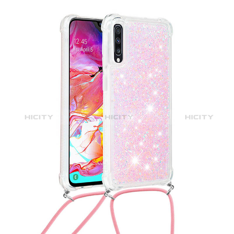 Silikon Hülle Handyhülle Gummi Schutzhülle Flexible Tasche Bling-Bling mit Schlüsselband Lanyard S03 für Samsung Galaxy A70S groß