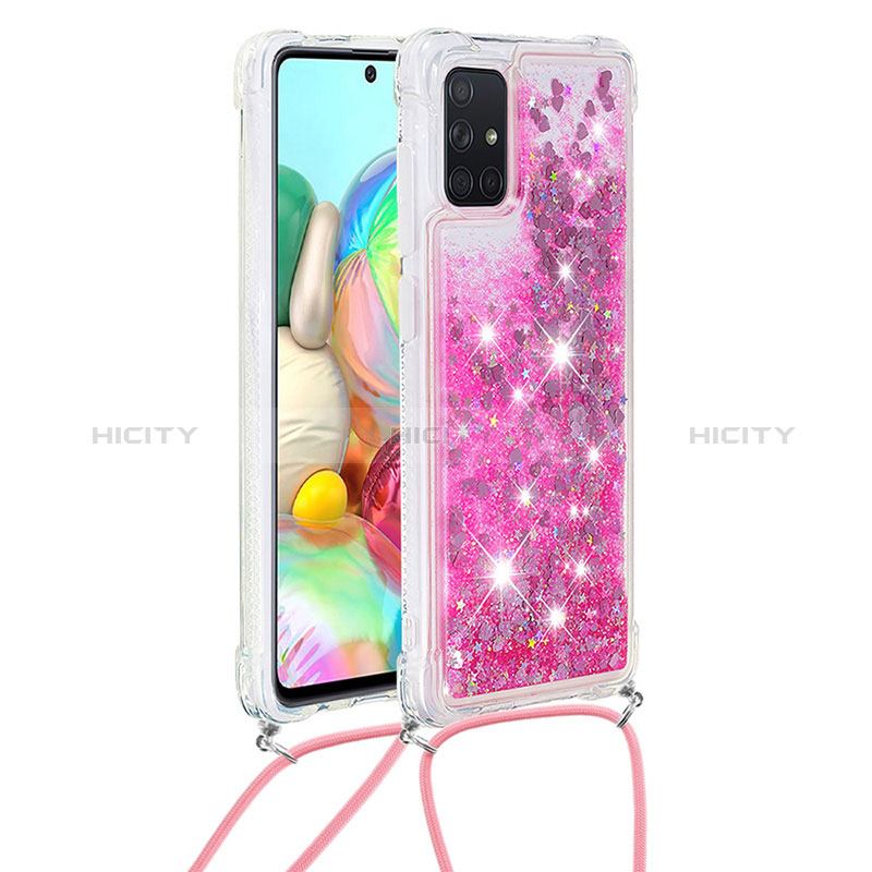 Silikon Hülle Handyhülle Gummi Schutzhülle Flexible Tasche Bling-Bling mit Schlüsselband Lanyard S03 für Samsung Galaxy A71 4G A715 Pink Plus