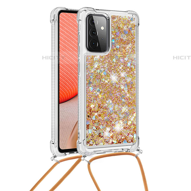 Silikon Hülle Handyhülle Gummi Schutzhülle Flexible Tasche Bling-Bling mit Schlüsselband Lanyard S03 für Samsung Galaxy A72 4G