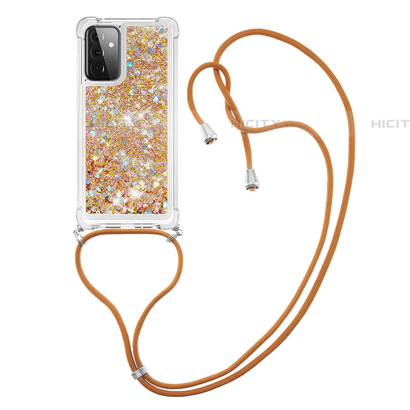 Silikon Hülle Handyhülle Gummi Schutzhülle Flexible Tasche Bling-Bling mit Schlüsselband Lanyard S03 für Samsung Galaxy A72 4G groß