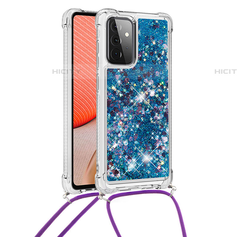 Silikon Hülle Handyhülle Gummi Schutzhülle Flexible Tasche Bling-Bling mit Schlüsselband Lanyard S03 für Samsung Galaxy A72 4G Blau Plus