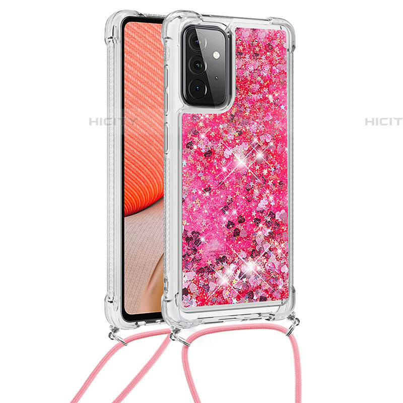 Silikon Hülle Handyhülle Gummi Schutzhülle Flexible Tasche Bling-Bling mit Schlüsselband Lanyard S03 für Samsung Galaxy A72 4G Pink