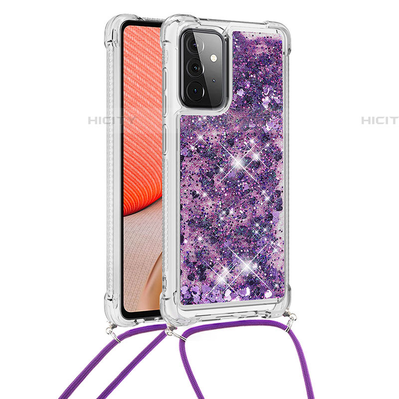 Silikon Hülle Handyhülle Gummi Schutzhülle Flexible Tasche Bling-Bling mit Schlüsselband Lanyard S03 für Samsung Galaxy A72 5G Violett