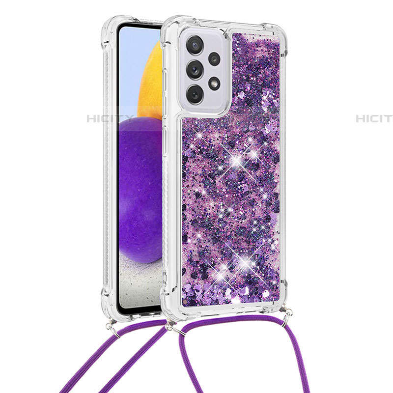 Silikon Hülle Handyhülle Gummi Schutzhülle Flexible Tasche Bling-Bling mit Schlüsselband Lanyard S03 für Samsung Galaxy A73 5G Violett