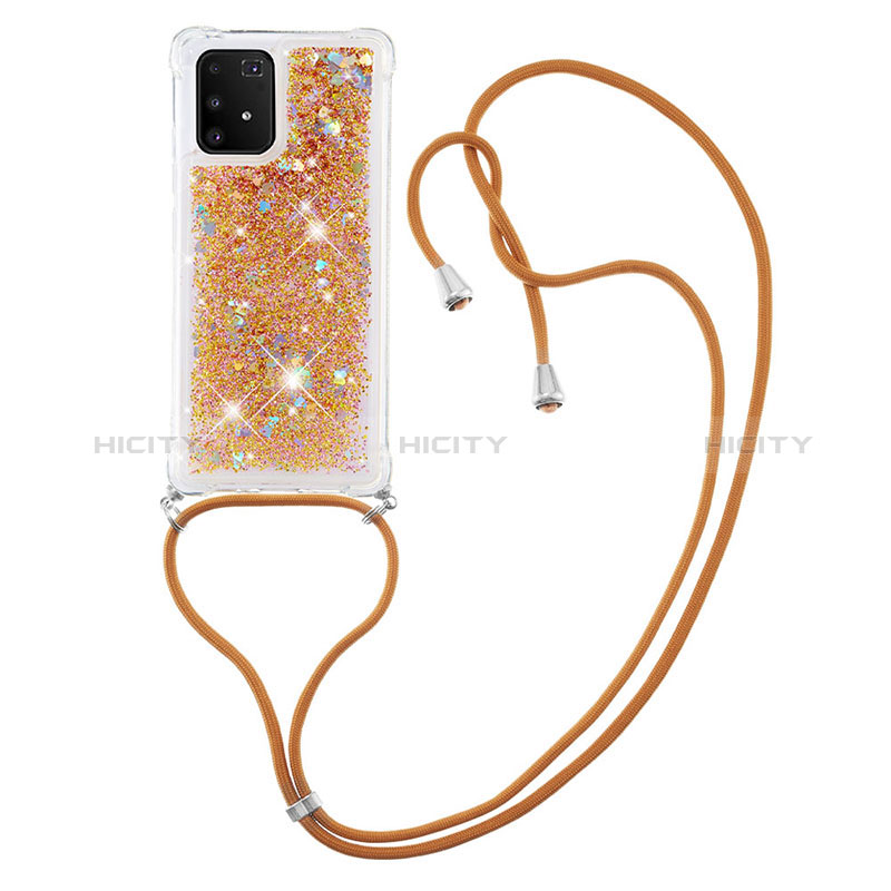 Silikon Hülle Handyhülle Gummi Schutzhülle Flexible Tasche Bling-Bling mit Schlüsselband Lanyard S03 für Samsung Galaxy A91