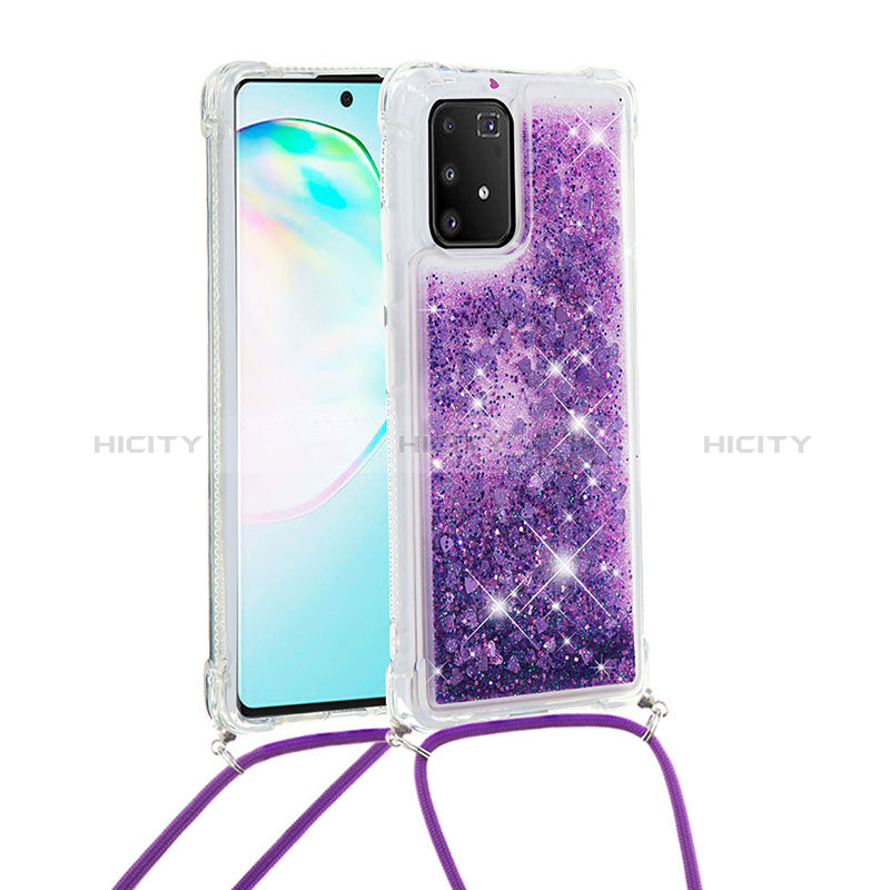 Silikon Hülle Handyhülle Gummi Schutzhülle Flexible Tasche Bling-Bling mit Schlüsselband Lanyard S03 für Samsung Galaxy A91