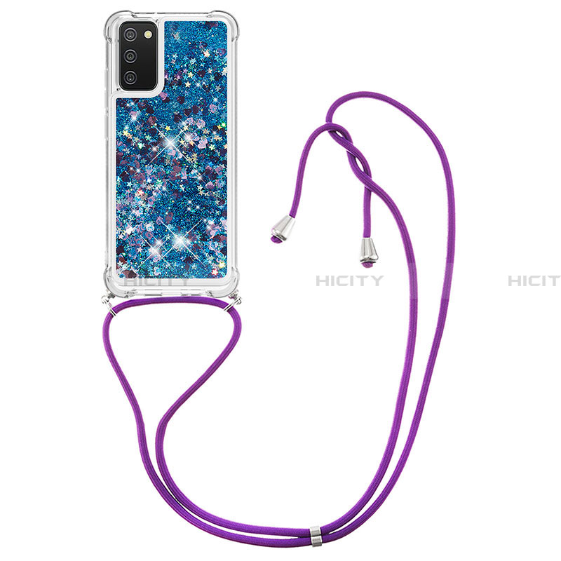 Silikon Hülle Handyhülle Gummi Schutzhülle Flexible Tasche Bling-Bling mit Schlüsselband Lanyard S03 für Samsung Galaxy F02S SM-E025F groß