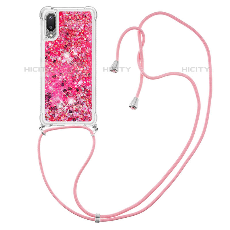 Silikon Hülle Handyhülle Gummi Schutzhülle Flexible Tasche Bling-Bling mit Schlüsselband Lanyard S03 für Samsung Galaxy M02