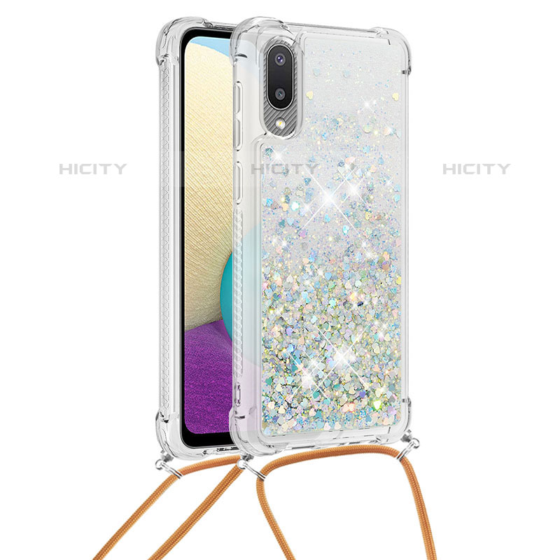 Silikon Hülle Handyhülle Gummi Schutzhülle Flexible Tasche Bling-Bling mit Schlüsselband Lanyard S03 für Samsung Galaxy M02