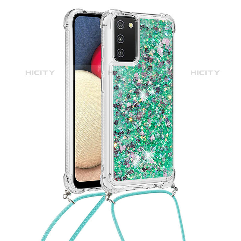 Silikon Hülle Handyhülle Gummi Schutzhülle Flexible Tasche Bling-Bling mit Schlüsselband Lanyard S03 für Samsung Galaxy M02s