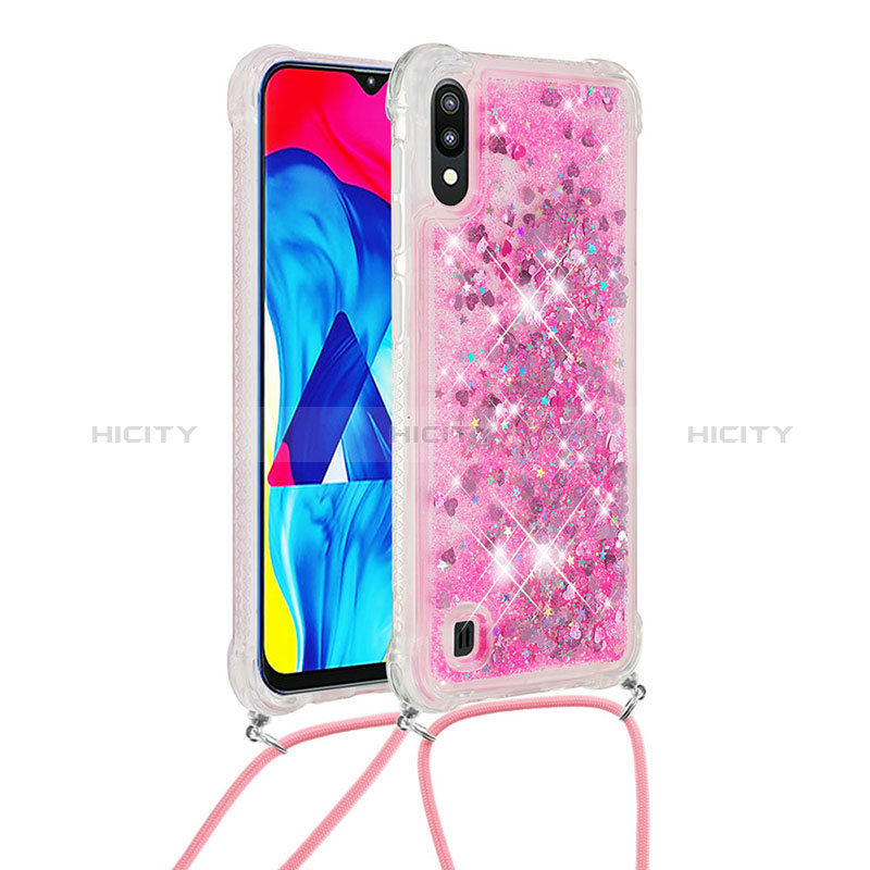 Silikon Hülle Handyhülle Gummi Schutzhülle Flexible Tasche Bling-Bling mit Schlüsselband Lanyard S03 für Samsung Galaxy M10 Pink