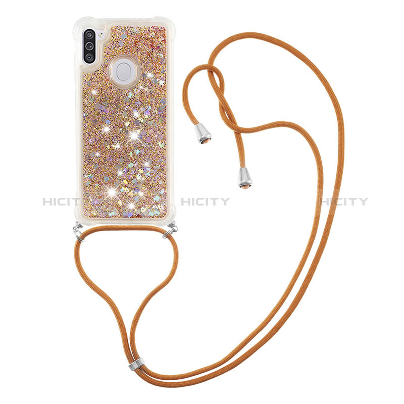 Silikon Hülle Handyhülle Gummi Schutzhülle Flexible Tasche Bling-Bling mit Schlüsselband Lanyard S03 für Samsung Galaxy M11