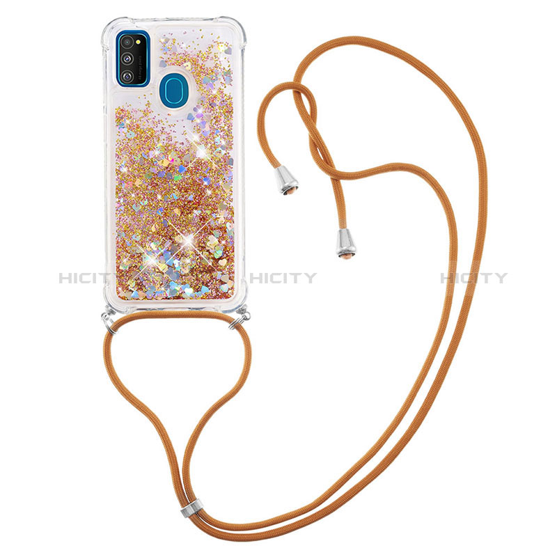 Silikon Hülle Handyhülle Gummi Schutzhülle Flexible Tasche Bling-Bling mit Schlüsselband Lanyard S03 für Samsung Galaxy M21 groß