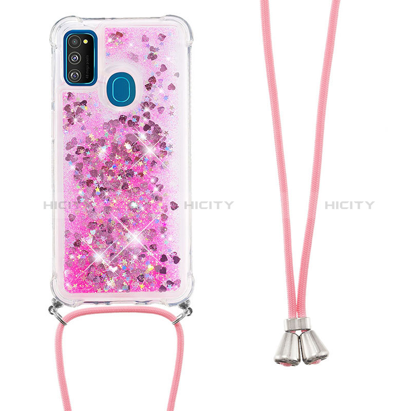 Silikon Hülle Handyhülle Gummi Schutzhülle Flexible Tasche Bling-Bling mit Schlüsselband Lanyard S03 für Samsung Galaxy M21