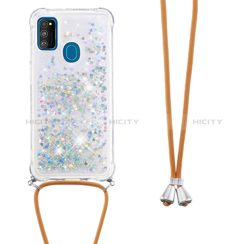 Silikon Hülle Handyhülle Gummi Schutzhülle Flexible Tasche Bling-Bling mit Schlüsselband Lanyard S03 für Samsung Galaxy M21 groß