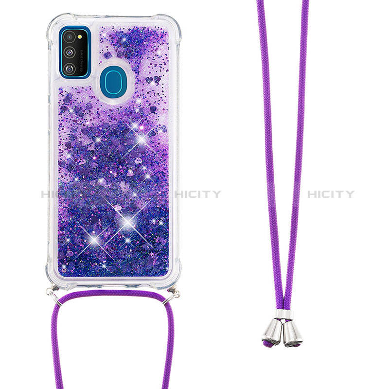 Silikon Hülle Handyhülle Gummi Schutzhülle Flexible Tasche Bling-Bling mit Schlüsselband Lanyard S03 für Samsung Galaxy M30s