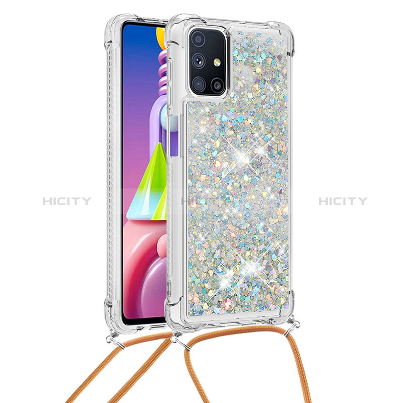 Silikon Hülle Handyhülle Gummi Schutzhülle Flexible Tasche Bling-Bling mit Schlüsselband Lanyard S03 für Samsung Galaxy M51 groß