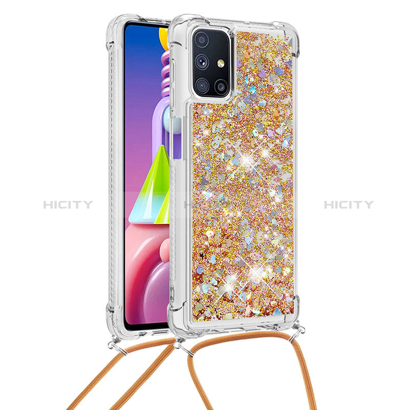 Silikon Hülle Handyhülle Gummi Schutzhülle Flexible Tasche Bling-Bling mit Schlüsselband Lanyard S03 für Samsung Galaxy M51 Gold Plus