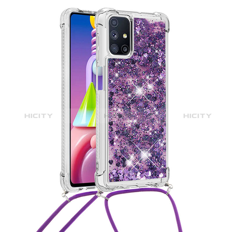 Silikon Hülle Handyhülle Gummi Schutzhülle Flexible Tasche Bling-Bling mit Schlüsselband Lanyard S03 für Samsung Galaxy M51 Violett