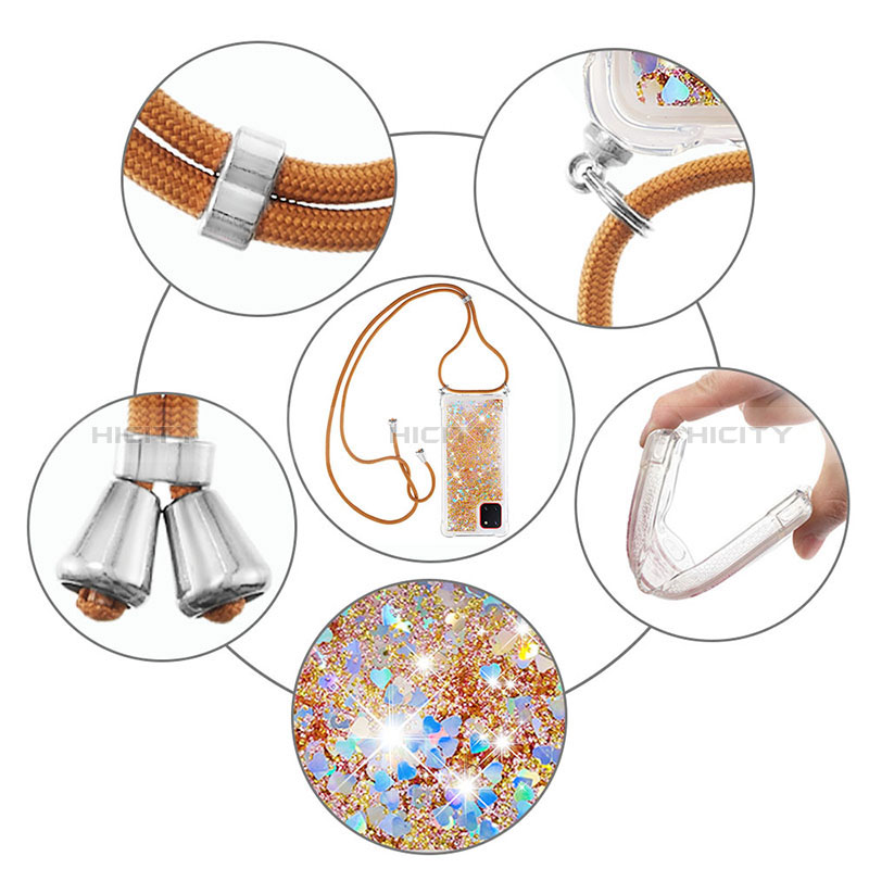 Silikon Hülle Handyhülle Gummi Schutzhülle Flexible Tasche Bling-Bling mit Schlüsselband Lanyard S03 für Samsung Galaxy M60s groß