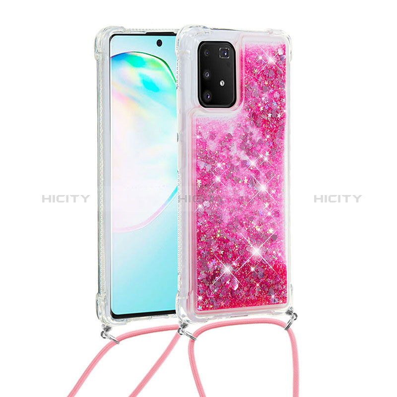 Silikon Hülle Handyhülle Gummi Schutzhülle Flexible Tasche Bling-Bling mit Schlüsselband Lanyard S03 für Samsung Galaxy M80S Pink Plus