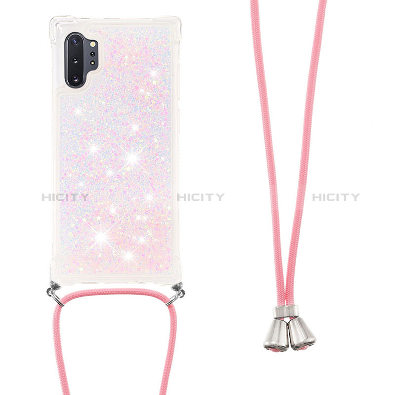 Silikon Hülle Handyhülle Gummi Schutzhülle Flexible Tasche Bling-Bling mit Schlüsselband Lanyard S03 für Samsung Galaxy Note 10 Plus 5G Rosa Plus