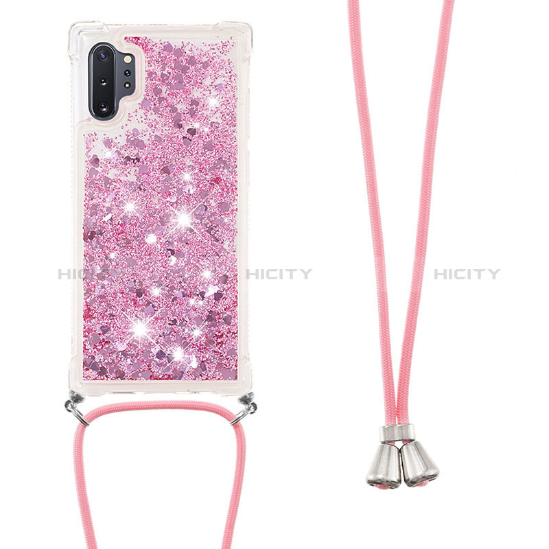 Silikon Hülle Handyhülle Gummi Schutzhülle Flexible Tasche Bling-Bling mit Schlüsselband Lanyard S03 für Samsung Galaxy Note 10 Plus 5G Rot Plus