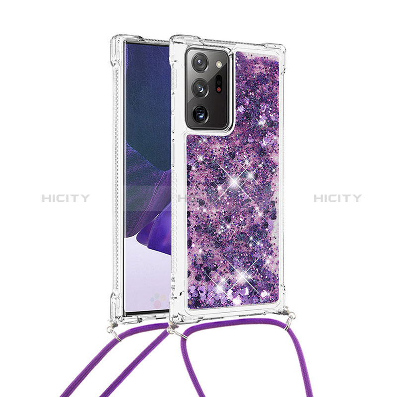 Silikon Hülle Handyhülle Gummi Schutzhülle Flexible Tasche Bling-Bling mit Schlüsselband Lanyard S03 für Samsung Galaxy Note 20 Ultra 5G Violett