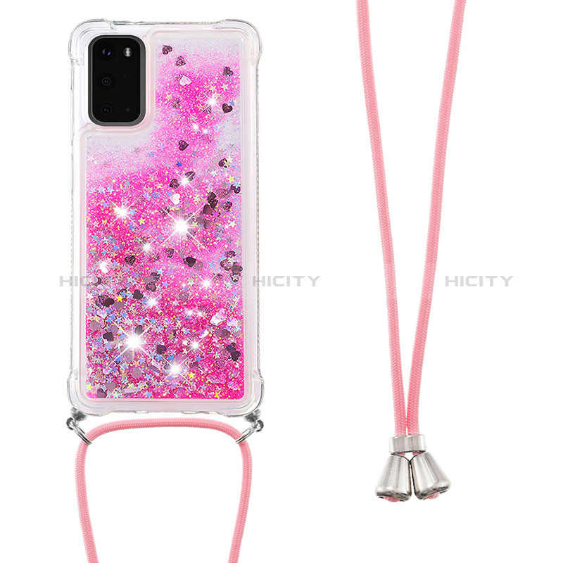 Silikon Hülle Handyhülle Gummi Schutzhülle Flexible Tasche Bling-Bling mit Schlüsselband Lanyard S03 für Samsung Galaxy S20 groß