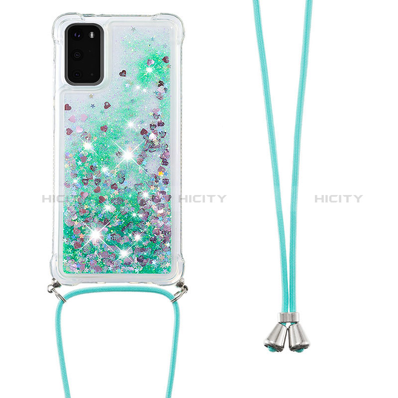 Silikon Hülle Handyhülle Gummi Schutzhülle Flexible Tasche Bling-Bling mit Schlüsselband Lanyard S03 für Samsung Galaxy S20 5G Grün