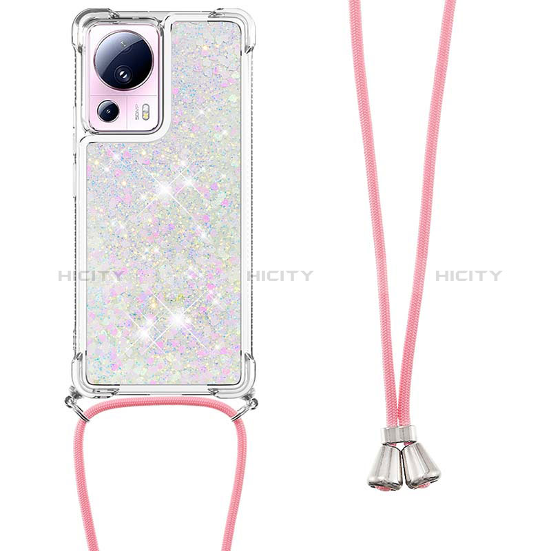 Silikon Hülle Handyhülle Gummi Schutzhülle Flexible Tasche Bling-Bling mit Schlüsselband Lanyard S03 für Xiaomi Civi 2 5G Rosa