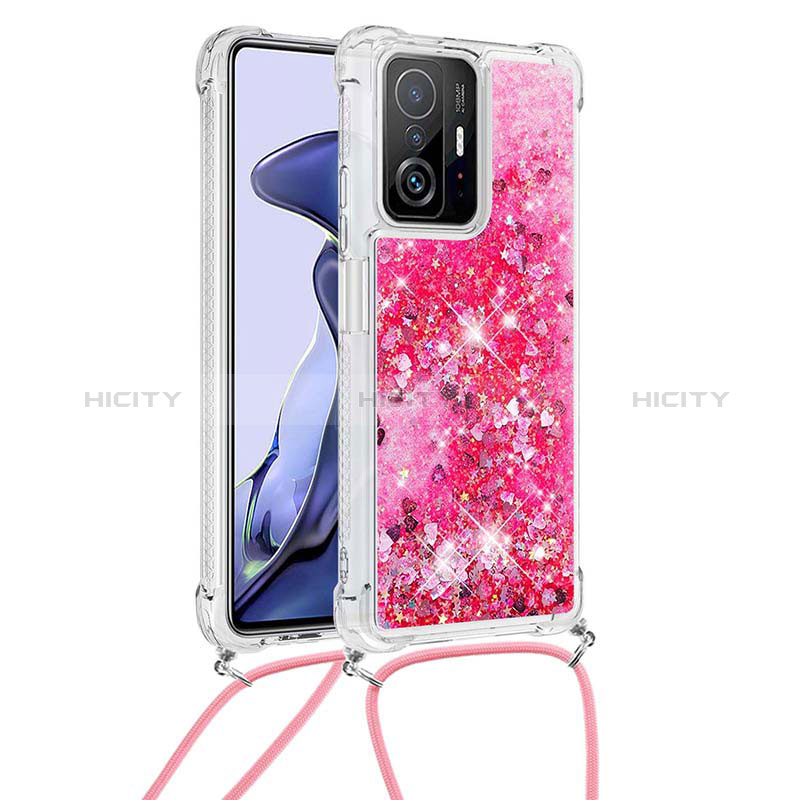 Silikon Hülle Handyhülle Gummi Schutzhülle Flexible Tasche Bling-Bling mit Schlüsselband Lanyard S03 für Xiaomi Mi 11T Pro 5G Pink Plus