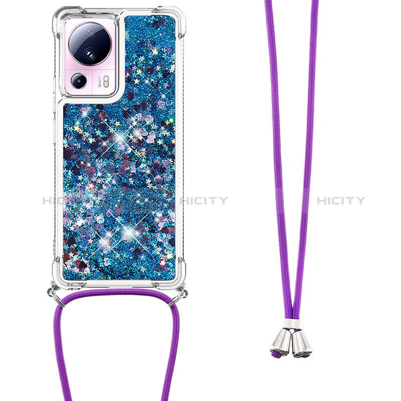 Silikon Hülle Handyhülle Gummi Schutzhülle Flexible Tasche Bling-Bling mit Schlüsselband Lanyard S03 für Xiaomi Mi 12 Lite NE 5G Blau Plus