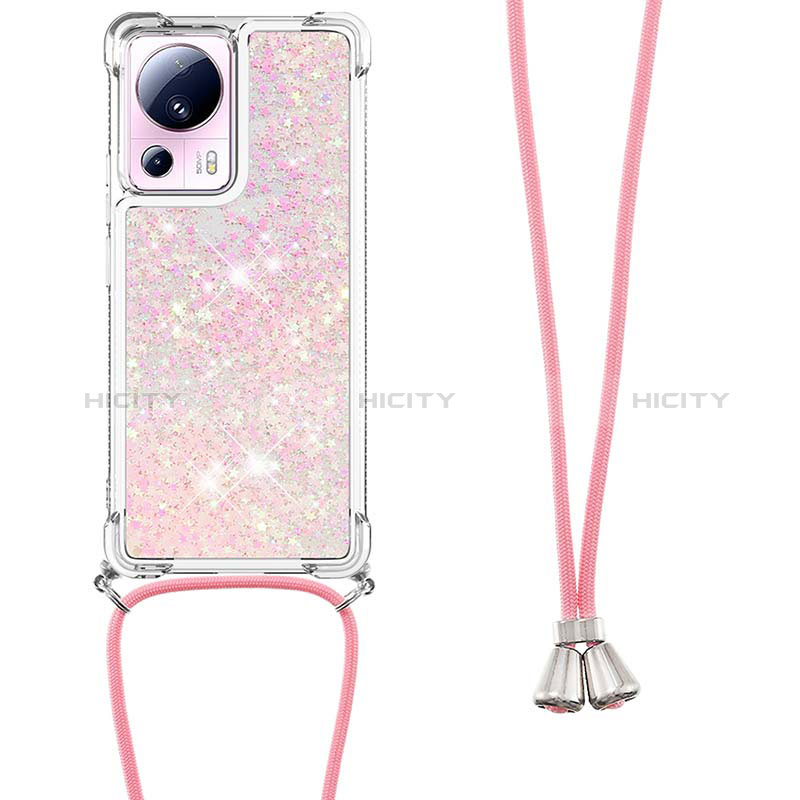 Silikon Hülle Handyhülle Gummi Schutzhülle Flexible Tasche Bling-Bling mit Schlüsselband Lanyard S03 für Xiaomi Mi 12 Lite NE 5G Rosegold Plus