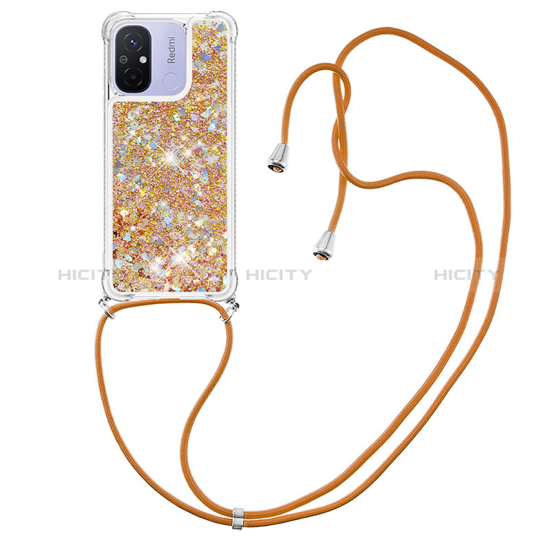 Silikon Hülle Handyhülle Gummi Schutzhülle Flexible Tasche Bling-Bling mit Schlüsselband Lanyard S03 für Xiaomi Poco C55 groß