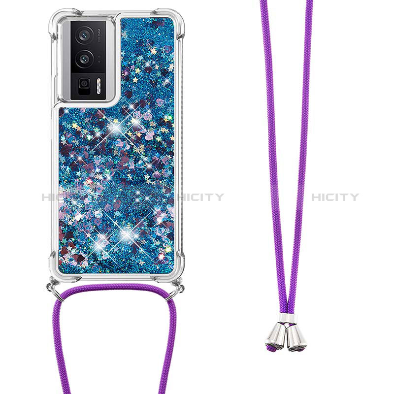 Silikon Hülle Handyhülle Gummi Schutzhülle Flexible Tasche Bling-Bling mit Schlüsselband Lanyard S03 für Xiaomi Poco F5 Pro 5G Blau