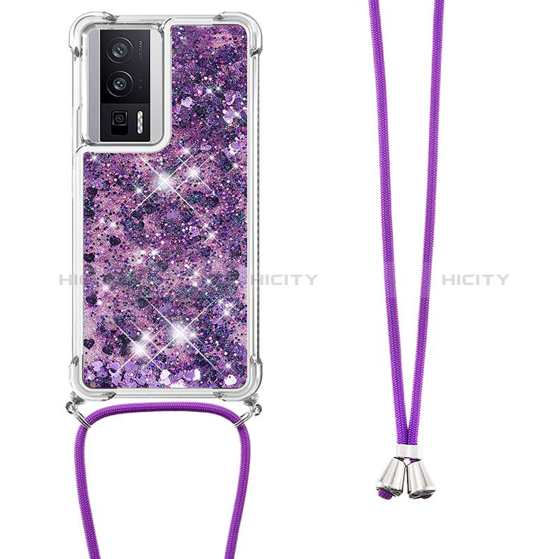 Silikon Hülle Handyhülle Gummi Schutzhülle Flexible Tasche Bling-Bling mit Schlüsselband Lanyard S03 für Xiaomi Poco F5 Pro 5G Violett