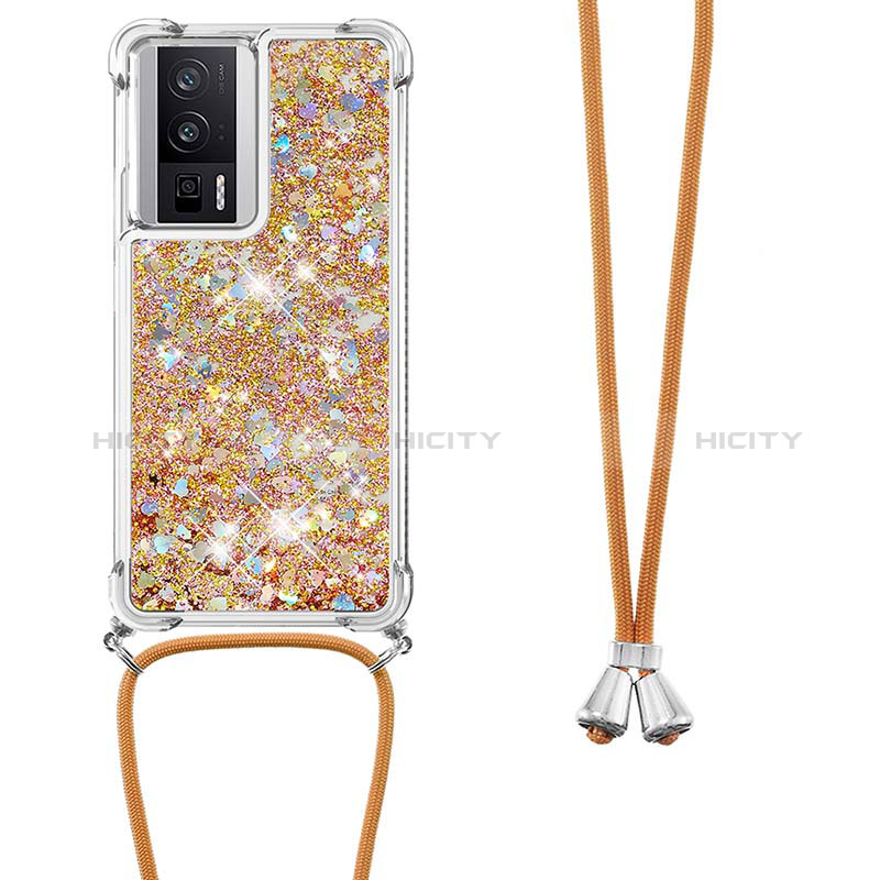 Silikon Hülle Handyhülle Gummi Schutzhülle Flexible Tasche Bling-Bling mit Schlüsselband Lanyard S03 für Xiaomi Redmi K60 5G groß